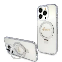 Custodia MagSafe per Apple iPhone 15 Pro, Guess, IML Ring Stand Glitter, Trasparente