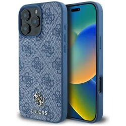 Custodia MagSafe per Apple iPhone 16 Pro, Guess, 4G Small and Classic Logo, Blu
