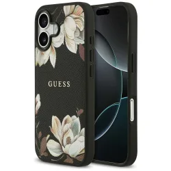 Custodia MagSafe per Apple iPhone 17, Guess, Grained Flowers, Nera