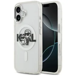 Custodia MagSafe per Apple iPhone 17, Karl Lagerfeld, IML Sketch Logo Glitter Karl & Choupette, Trasparente