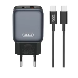 Caricabatterie da Rete con Cavo USB-C XO Design L154, 20W, 3A, 1 x USB-A - 1 x USB-C, Nero