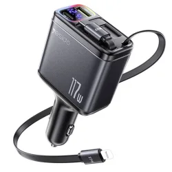 Caricabatterie Auto con Cavo USB-C / Lightning Yesido Y63 Display, 117W, 3A, 1 x USB-A - 1 x USB-C, Grigio