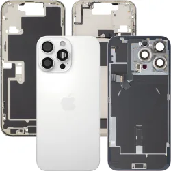 Cover Batteria Apple iPhone 16 Pro Max, Con Scocca Centrale, Parti Complete, Bianco (Titanio Bianco), Swap Premium