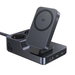Caricatore Stazione Baseus Nomos ND11 QI 6in1, 67W, 3.35A, 1 x USB-A - 2 x USB-C - 2 x Schuko, Nero E00078801123-00