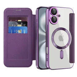 Custodia MagSafe per Apple iPhone 16 Plus, Techsuit, SmartMag Book, Viola