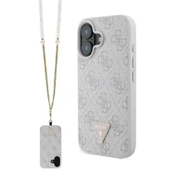 Custodia per Apple iPhone 16, Guess, Crossbody 4G Triangle Strass, Rosa