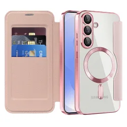 Custodia MagSafe per Samsung Galaxy S25+ S936, Techsuit, SmartMag Book, Rosa