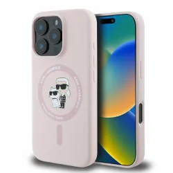 Custodia MagSafe per Apple iPhone 16 Pro, Karl Lagerfeld, Silicone Ring Karl & Choupette, Rosa