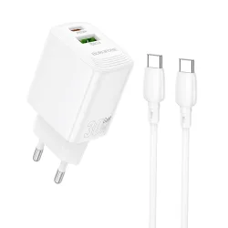 Caricabatterie Rete Con Cavo USB-C Borofone BN29 Fuente, 30W, 3A, 1 x USB-A - 1 x USB-C, Bianco