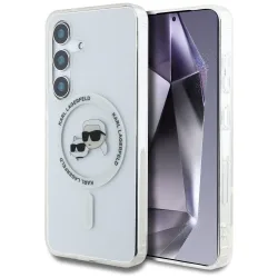 Custodia MagSafe per Samsung Galaxy S25+ S936, Karl Lagerfeld, IML Metal Karl & Choupette's Heads, Argento