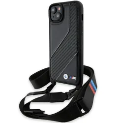 Custodia per Apple iPhone 15 Plus, BMW, M Edition Carbon Stripe & Strap, Nera