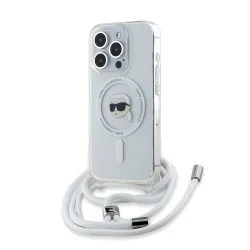 Custodia MagSafe per Apple iPhone 15 Pro, Karl Lagerfeld, IML Crossbody Karl's Head, Trasparente