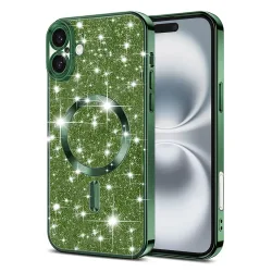 Custodia MagSafe per Apple iPhone 16, Techsuit, Luxury Glitter, Verde Scuro