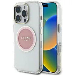 Custodia MagSafe per Apple iPhone 16 Pro Max, Guess, IML Metal Colored Circle, Rosa