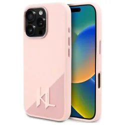 Custodia MagSafe per Apple iPhone 16 Pro Max, Karl Lagerfeld, Silicone Shadow Metal Initial, Rosa