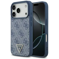 Custodia MagSafe per Apple iPhone 17 Pro, Guess, 4G Triangle Strass, Blu