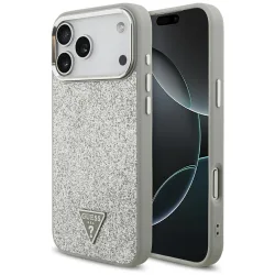 Custodia MagSafe per Apple iPhone 17 Pro Max, Guess, Glitter Triangle Logo, Argento