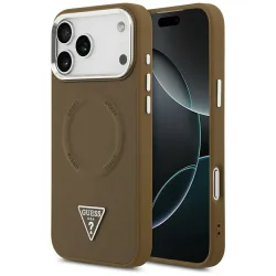 Custodia MagSafe per Apple iPhone 17 Pro Max, Guess, Logo Triangolo, Marrone Argentato