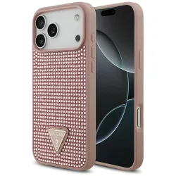 Custodia per Apple iPhone 17 Pro Max, Guess, Logo Triangolo di Strass, Rosa