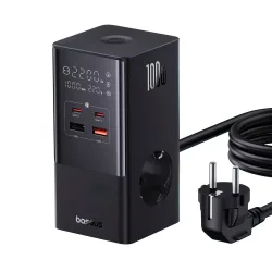 Caricabatterie Stazione Baseus PowerCombo Tower, 100W, 5A, 2 x Schuko - 2 x USB-A - 2 x USB-C, Nero E00023609113-00
