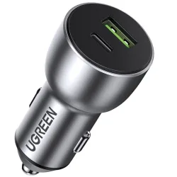 Caricabatterie da auto UGREEN CD213, 36W, 3A, 1 x USB-A - 1 x USB-C, grigio