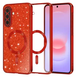 Custodia MagSafe per Samsung Galaxy A37 5G, Techsuit, Luxury Glitter, Rossa