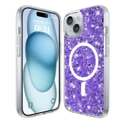 Custodia MagSafe per Apple iPhone 15 Plus, Techsuit, Sparkly Glitter, Viola