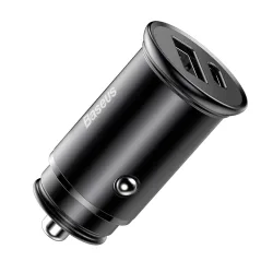 Caricatore Auto Baseus Circular Metal, 30W, 5A, 1 x USB-A - 1 x USB-C, Nero CCALL-BS01