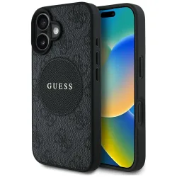 Custodia MagSafe per Apple iPhone 16, Guess, 4G Circle Classic Logo, Nera