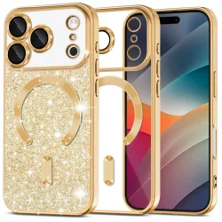 Custodia MagSafe per Apple iPhone 17 Pro, Techsuit, Luxury Glitter, Dorata