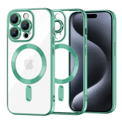 Custodia MagSafe per Apple iPhone 15 Pro, Techsuit, Luxury Crystal, Verde Chiaro