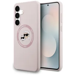 Custodia MagSafe per Samsung Galaxy S25 FE, Karl Lagerfeld, Silicone Karl & Choupette's Heads, Rosa