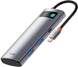 Hub USB-C Baseus Metal Gleam, 2 x USB-A 3.0 - 2 x USB-C - 1 x HDMI - 1 x SD - 1 x microSD, Grigio WKWG020113