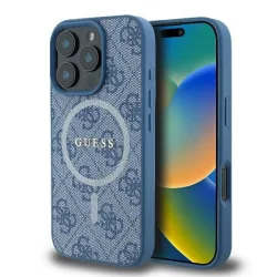 Custodia MagSafe per Apple iPhone 16 Pro, Guess, 4G Ring Classic Logo, Blu