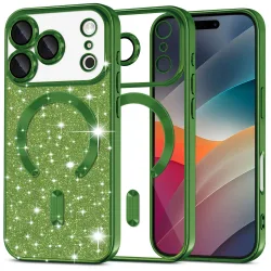 Custodia MagSafe per Apple iPhone 17 Pro Max, Techsuit, Luxury Glitter, Verde Scuro