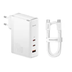 Caricabatterie Rete con Cavo USB-C Baseus GaN5 Pro, 140W, 5A, 1 x USB-A - 2 x USB-C, Bianco CCGP100202