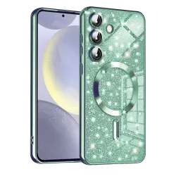 Custodia MagSafe per Samsung Galaxy S24+ S926, Techsuit, Luxury Glitter, Verde Chiaro