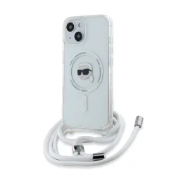 Custodia MagSafe per Apple iPhone 15, Karl Lagerfeld, IML Crossbody Karl's Head, Trasparente