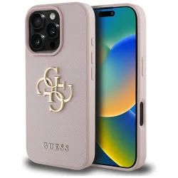 Custodia per Apple iPhone 16 Pro Max, Guess, Grained Big 4G Logo Small Classic Logo, Rosa