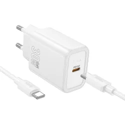 Caricabatterie da Rete con Cavo USB-C HOCO N62, 30W, 3A, 1 x USB-C, Bianco