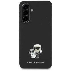 Custodia per Samsung Galaxy A56 A566, Karl Lagerfeld, Saffiano Karl & Choupette Metal, Nera