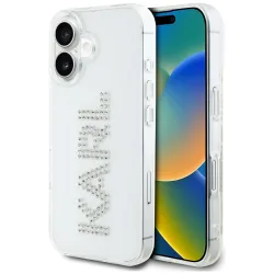Custodia per Apple iPhone 16, Karl Lagerfeld, IML Rhinestones Transparent Logo, Trasparente