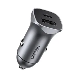 Caricabatterie Auto UGREEN CD130, 24W, 3A, 1 x USB-A - 1 x USB-C, Grigio