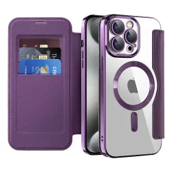 Custodia MagSafe per Apple iPhone 15 Pro, Techsuit, SmartMag Book, Viola