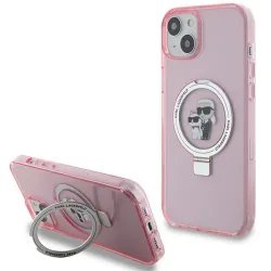 Custodia MagSafe per Apple iPhone 15 Plus, Karl Lagerfeld, Ring Stand Karl & Choupette, Rosa