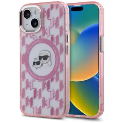 Custodia MagSafe per Apple iPhone 15 Plus, Karl Lagerfeld, IML Monogramma Karl & Choupette's Heads, Rosa