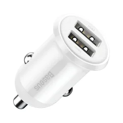 Caricabatterie Auto Baseus Grain Pro, 24W, 2.4A, 2 x USB-A, Bianco CCALLP-02
