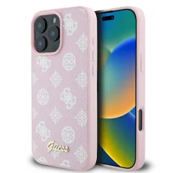 Custodia MagSafe per Apple iPhone 16 Pro, Guess, Peony Script, Rosa