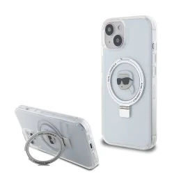Custodia MagSafe per Apple iPhone 15, Karl Lagerfeld, Ring Stand Karl's Head, Bianca