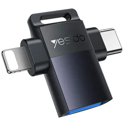 Adattatore OTG Lightning / USB-C - USB-A Yesido GS35, Grigio